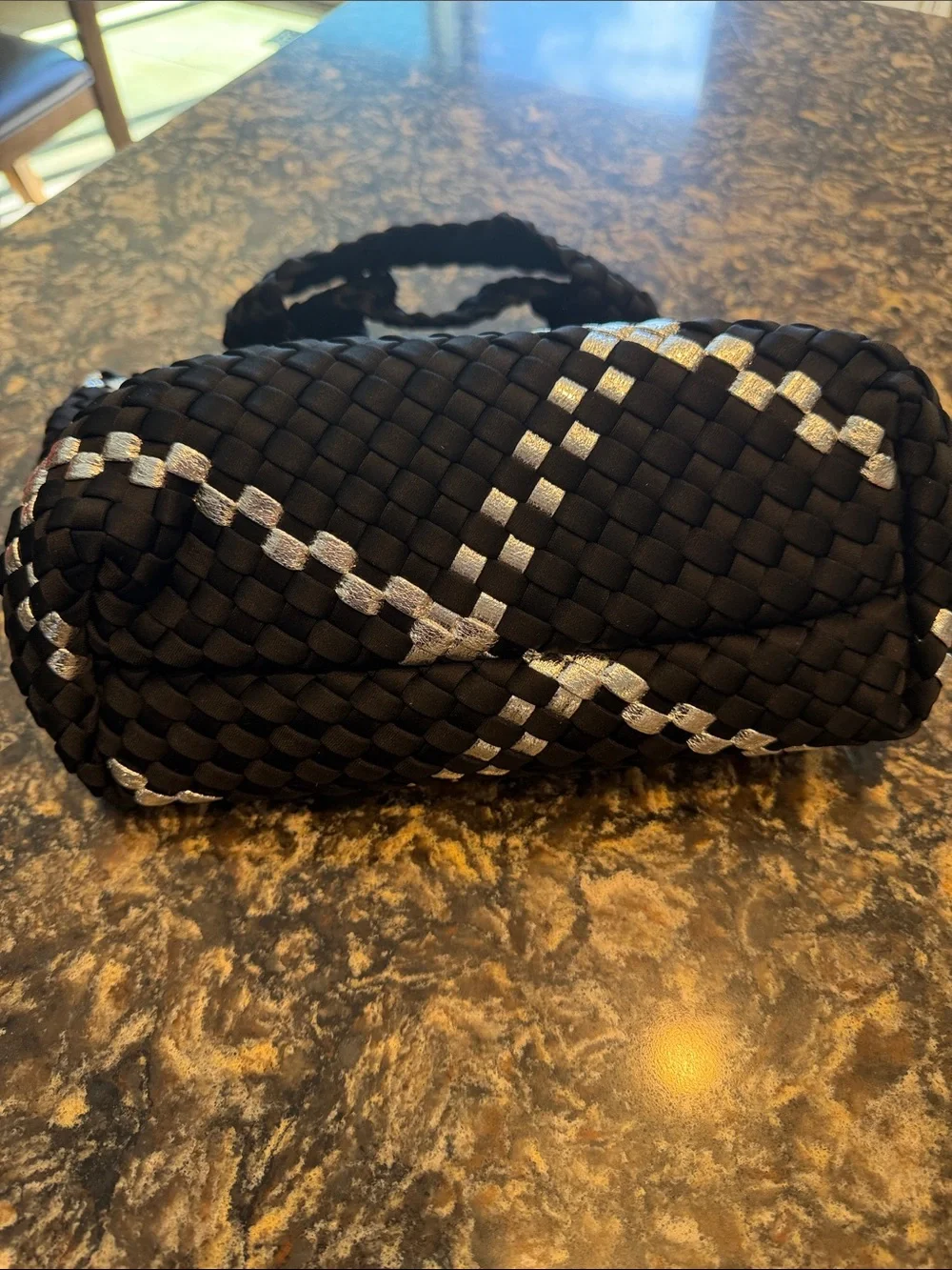 Haute Shore Woven Black Tote & Pouch with Silver Accent